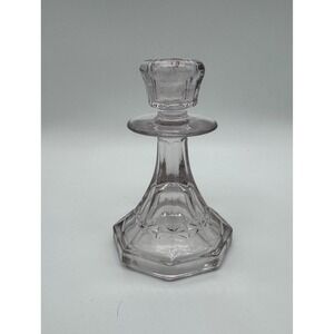 Vintage Glass Candlestick Holder Etched Base Octagonal